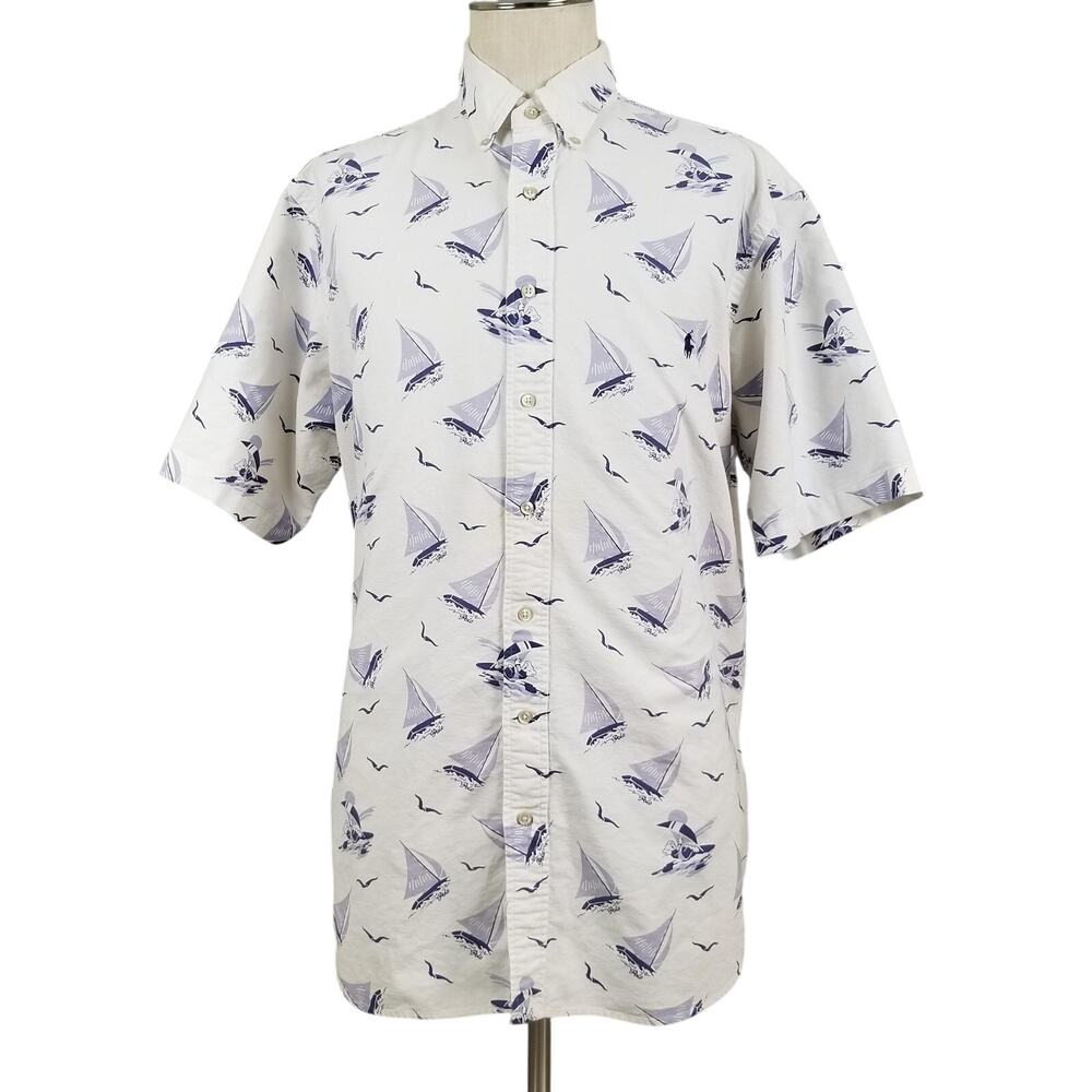 Ralph Lauren Shirt Mens XLT Tall White Sailboat Bear Print Button Down Cotton